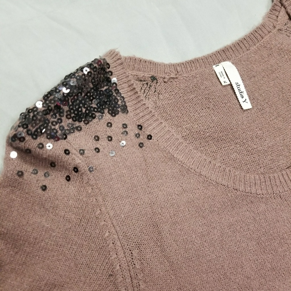Mauve Sweater Dress w/ Sequin Shoulders 🥂
